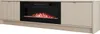 A long, low media console with a built-in electric fireplace in the center. Náhľad obrázku produktu