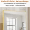 A close-up of a mirror frame with text overlays describing its features. Produktbild-Vorschau