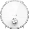 A top-down view of a white robot vacuum cleaner. Voir les images du produit