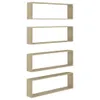Four identical wooden cube shelves are stacked vertically against a white background. Náhled obrázku produktu