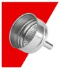 A metal funnel with holes on a red and white background. Voir les images du produit