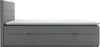 Side view of a gray upholstered boxspring bed with a mattress on top. Voir les images du produit