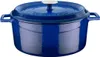 A blue enameled cast iron pot with a lid. Produktbild-Vorschau