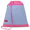 A drawstring backpack with a pink top and bottom, and a blue patterned body with small pink hearts. Produktbild-Vorschau