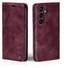 A burgundy flip case for a smartphone is shown from two angles. Produktbild-Vorschau