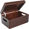 A brown wooden storage box with its lid open, shown against a white background. Produktbild-Vorschau