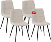 Four beige dining chairs with black legs are arranged in a studio setting against a white background. Produktbild-Vorschau