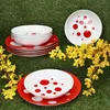 12szt serwis obiadowy Pula czerwone kropki porcelana 6 osób Podgląd zdjęcia produktu 2