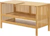 A bamboo vanity cabinet with two shelves and a cut-out for a sink. Produktbild-Vorschau