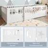 A white wooden crib with a gate, decorated with moon and star cutouts and a banner. The image is split into a main view and two close-up detail shots. Anteprima dell’immagine prodotto