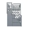 A gray wooden bunk bed with stairs and a guardrail, shown against a white background. Produktbild-Vorschau
