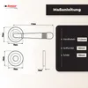 Diagrams and measurements for a door handle set, along with a list of dimensions. Produktbild-Vorschau