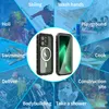 Collage of images showing various activities and environments where the phone case can be used, with a central image of the phone case itself. Produktbild-Vorschau