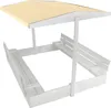 A white wooden sandbox with a beige canopy, shown from a diagonal angle against a white background. Podgląd zdjęcia produktu