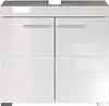 A front view of a white bathroom vanity cabinet. Produktbild-Vorschau