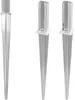 Three metal ground spikes with square top sections, designed to anchor posts into the ground. Náhled obrázku produktu