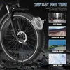 Close-up of an electric bicycle tire with text and images illustrating different terrains. Produktbild-Vorschau