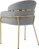 A gray upholstered chair with gold metal legs, shown from the back. Produktbild-Vorschau