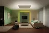 A modern living room with a sofa, coffee table, TV, and accent lighting. Produktbild-Vorschau