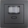 A close-up, front-facing studio shot of a dark gray motion sensor light switch. Produktbild-Vorschau