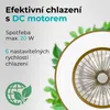 Product features highlighted with text and graphics on a white background, with leaves and a close-up of a fan. Náhled obrázku produktu