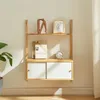 A wooden wall shelf with decorative items and books. Podgląd zdjęcia produktu