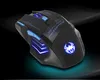 A black wireless gaming mouse with blue LED lights and a spider logo. Produktbild-Vorschau