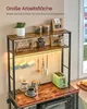 A kitchen shelf unit with various kitchen items displayed on it, including mugs, a toaster, and coffee-making equipment. The shelf has LED lighting. Produktbild-Vorschau