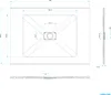 Technical drawing of a shower tray with dimensions and details. Produktbild-Vorschau