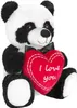 A plush panda bear holding a red heart with text. Produktbild-Vorschau