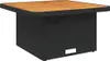 A square outdoor table with a wooden top and a black rattan base. Produktbild-Vorschau