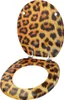 A toilet seat and lid with a leopard print pattern, shown open and against a white background. Produktbild-Vorschau