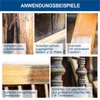 A collage of images demonstrating various applications of a sanding or grinding tool on different surfaces like wood and metal. Produktbild-Vorschau