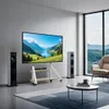 A modern living room with a TV stand, speakers, and a coffee table. Podgląd zdjęcia produktu