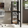 A high-bed desk with shelves next to a desk and chair. Podgląd zdjęcia produktu