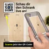 A smartphone is being used to scan a QR code on a cabinet, demonstrating an augmented reality feature. Voir les images du produit