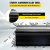 A close-up view of a black aluminum alloy shell product, with shards of glass exploding outwards, suggesting durability and resistance to impact. Text overlays highlight its features. Produktbild-Vorschau