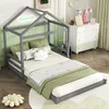 A child's bedroom with a house-shaped bed, dresser, and stuffed animals. Produktbild-Vorschau