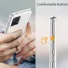 A split image showing a person holding a clear phone case on the left, and a close-up of the side of the phone case with buttons highlighted on the right. Podgląd zdjęcia produktu
