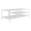 A white coffee table with two shelves, shown from a side angle against a white background. Voir les images du produit