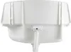 The underside of a white plastic sink basin with a flexible drain pipe attached. Produktbild-Vorschau
