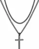 Herren Kreuzkette Edelstahl Schwarz Silber Gold Layered Produktbild-Vorschau 1