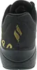 The back view of a black sneaker with gold accents. Voir les images du produit
