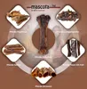 A collage of different horse treats with text labels and a central image of a large horse bone. Two blurred figures of people are in the background. Produktbild-Vorschau
