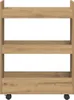 A three-tiered storage cart with wheels, made of wood-look material. Voir les images du produit