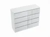 A white, high-gloss dresser with eight drawers is shown from a slightly elevated, diagonal angle against a white background. Produktbild-Vorschau