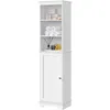 A white bathroom cabinet with shelves and a door, displayed against a white background. Produktbild-Vorschau