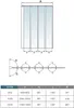 Diagrams and a table showing dimensions and angles for a shower enclosure. Produktbild-Vorschau