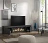 A modern living room with a TV stand featuring an electric fireplace, artwork on the wall, and a floor lamp. Produktbild-Vorschau