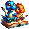 GKA großes Bügelbild 2 süße Dinosaurier auf Buch G11 Produktbild-Vorschau 1